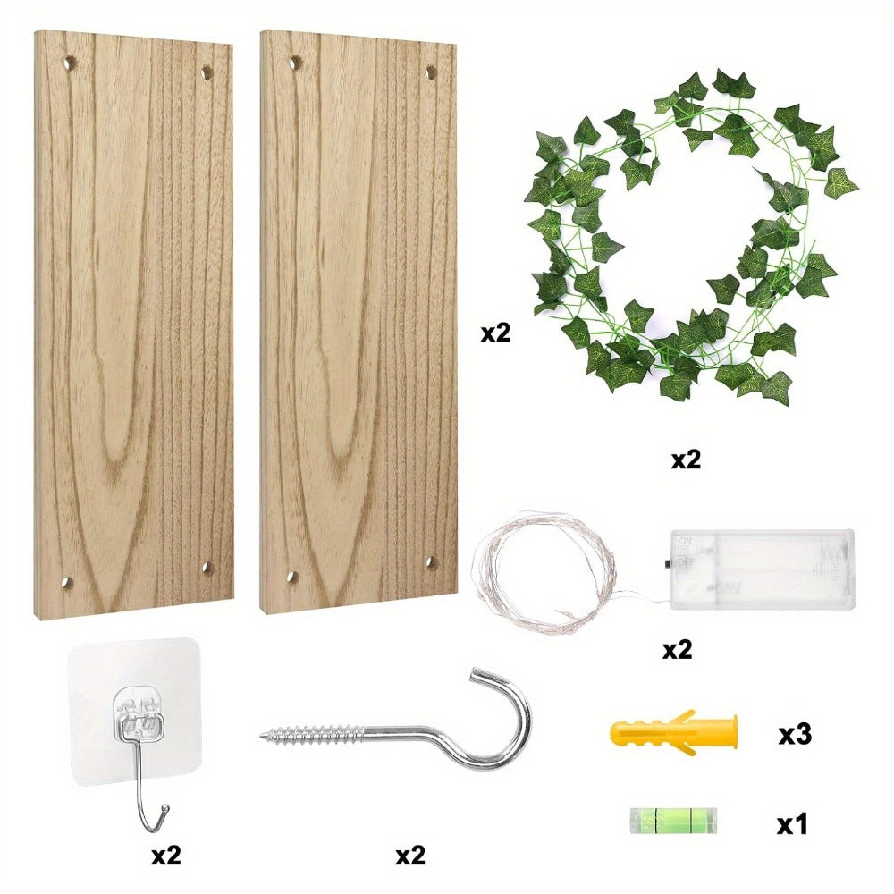 Floating Wall Shelves with Artificial Ivy LED Strip Lights Macrame Boho Wood Hanging Shelf Plant Wall Decor Bedroom Living Room Bathroom 15.7 Inch