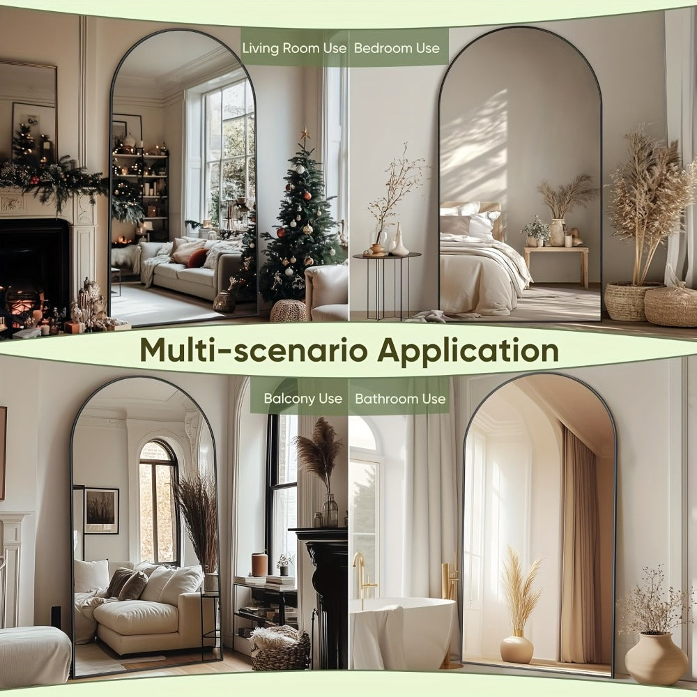 Full Length Mirror Floor Mirror Freestanding 58x18 Inch Arched Full Body Mirror Wall Mounted Leaning Rustproof Stand Mirror for Bedroom Living Room Cloakroom Modern Home Decor Black Gold