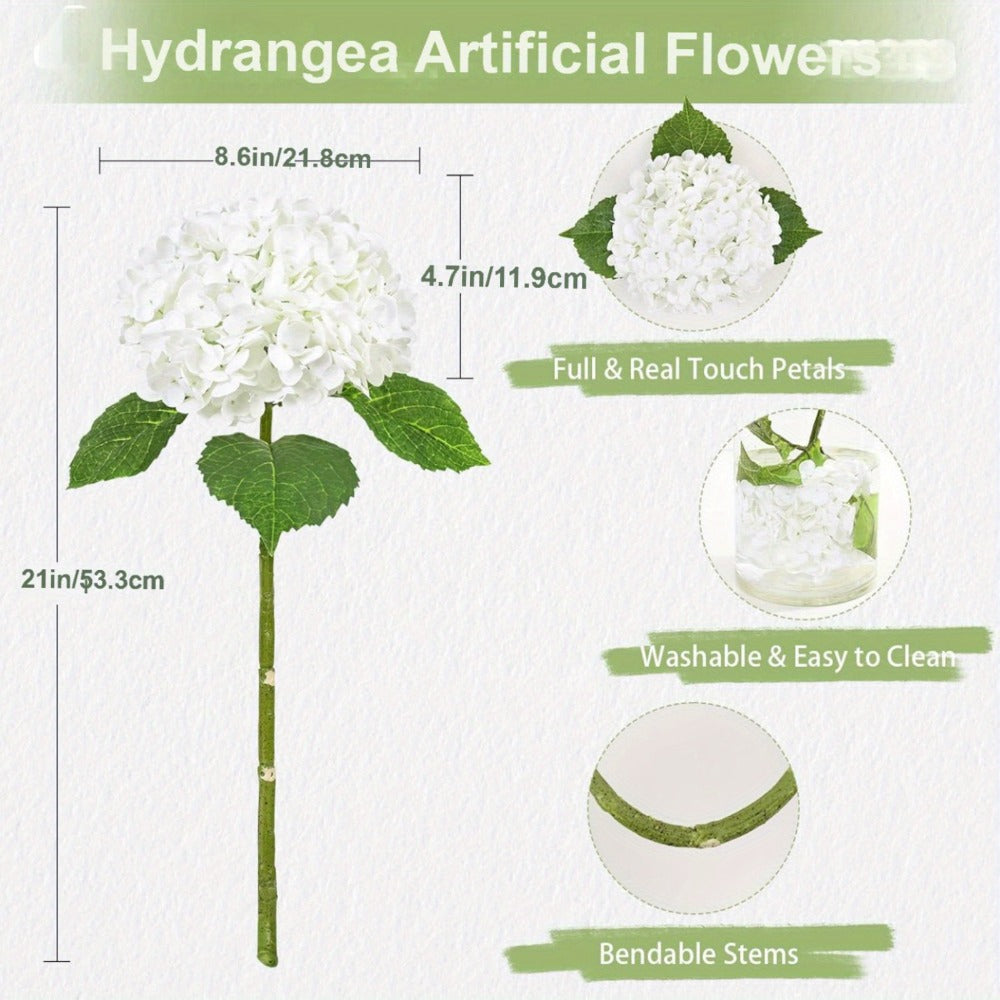 Real Touch Hydrangea Artificial Flowers 4/8pcs 21 Inch Full Latex Faux Hydrangea Stems for Wedding Table Centerpiece, Party Floral Arrangements, Home Vase Decor