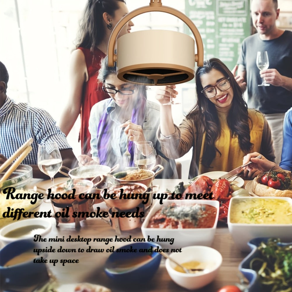 Portable USB Range Hood Handheld Exhaust Fan ¨C Compact Smoke Absorber with 2 Filter Screens for BBQ, Hotpot, Desktop & Travel, Rechargeable Cordless