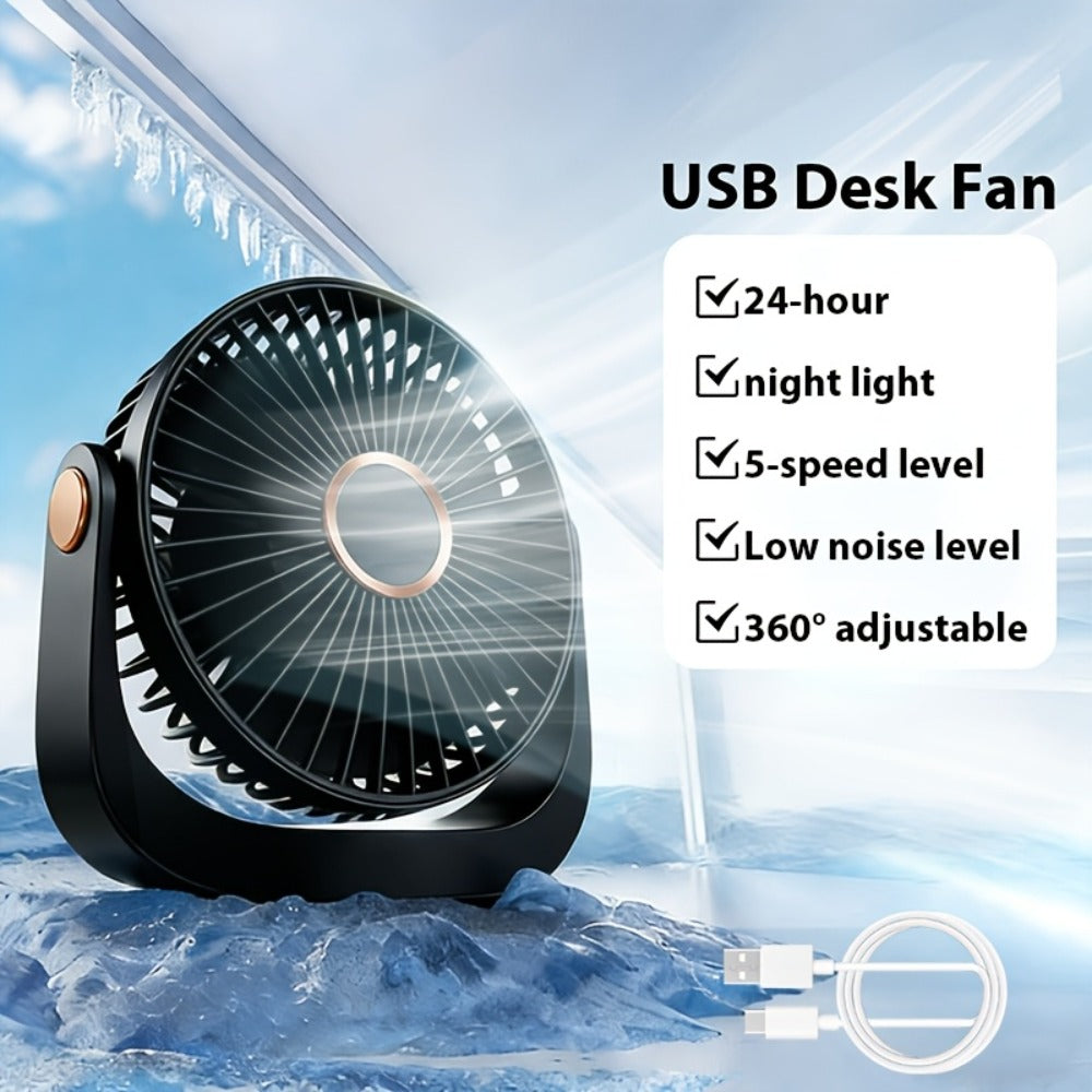 Portable USB Rechargeable Fan, 5-Speed Turbo Strong Wind Fan, Adjustable Hanging Vertical Fan for Wall, Desktop and Ceiling Mount, Fast Cooling Personal Fan for Home, Office and Outdoor Camping