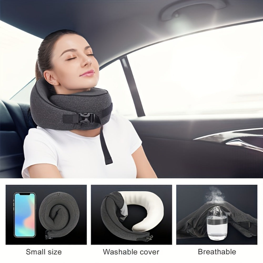 Memory Foam Travel Neck Pillow ¨C Breathable Washable Cover for Airplane, Office, Car & Home Recliner