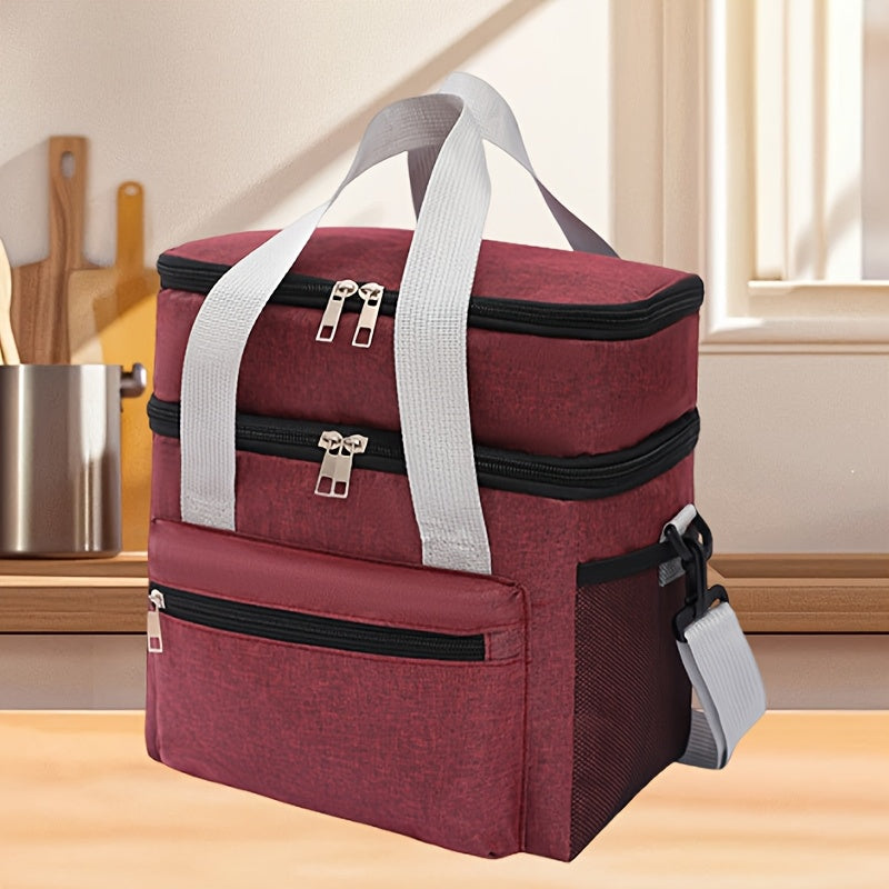 Insulated Lunch Bag Large Capacity Leakproof Waterproof with Shoulder Strap Double Pocket Portable Cooler Tote for Men Women Work School Picnic Beach in Black Grey Burgundy Blue