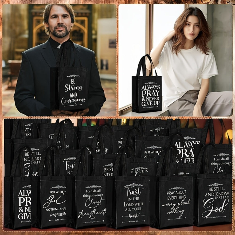 Christian Gift Bags Bulk with Handle ¨C 24/48 Pcs Bible Verse Religious Reusable Bags Medium Size for Church Visitors Baptism Wedding Party Favors Father¡¯s Day Black
