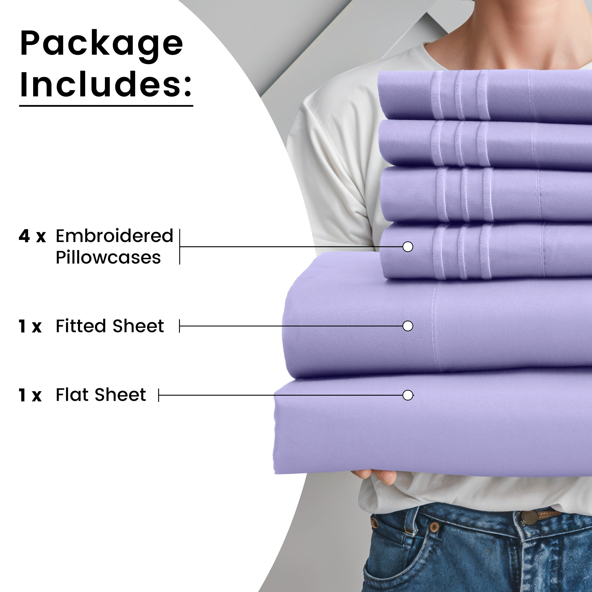 Fitted Sheet Set 6-Piece Brushed Polyester Deep Pocket Bed Sheets 20 Colors Hotel Luxury Soft Bedding with Embroidered Pillowcases