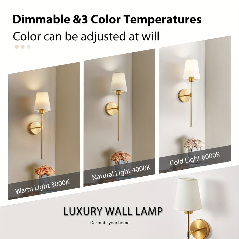 Rechargeable Wall Sconce 2-Pack RGB ¨C 15-Color Dimmable LED Wall Light with Remote Control, 5200mAh Battery, No Wiring for Bedroom, Living Room, Kitchen & Corridor (Gold / Black)