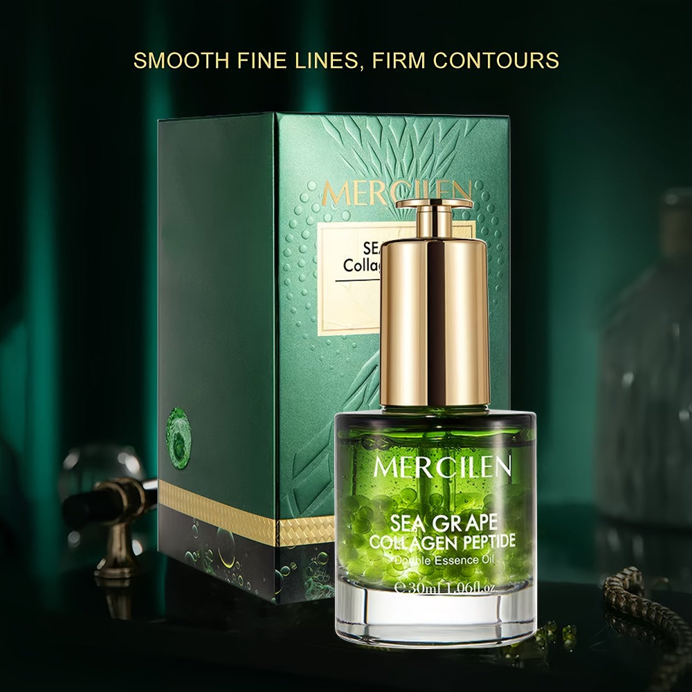 Sea Grape Collagen Peptide Essence Oil Squalane Moisturizing Face Serum Alcohol-Free Anti-Aging Skin Brightening Unisex Skincare for Sensitive Skin