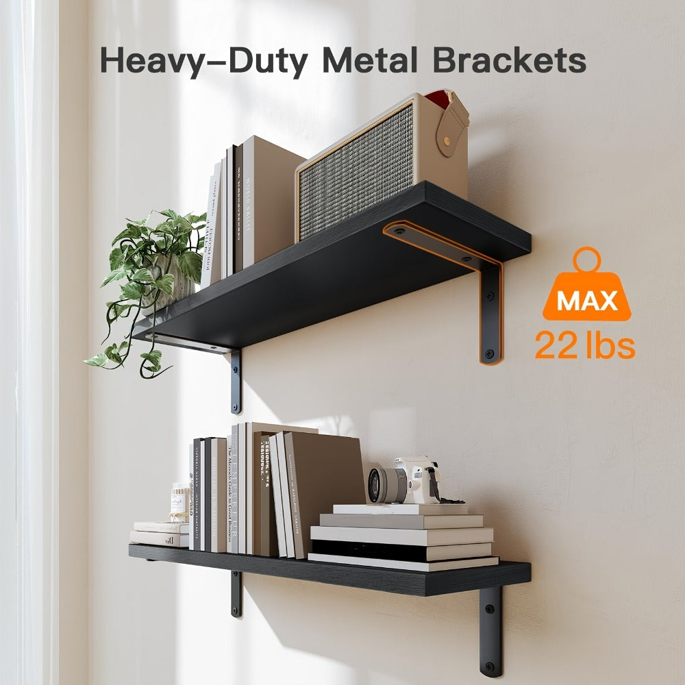 Floating Shelves Over Toilet 3-Piece Set | Farmhouse Bathroom Wall Mounted Storage Shelf for Toilet Paper, Towels & Decor ¨C Black, Brown, Burlywood