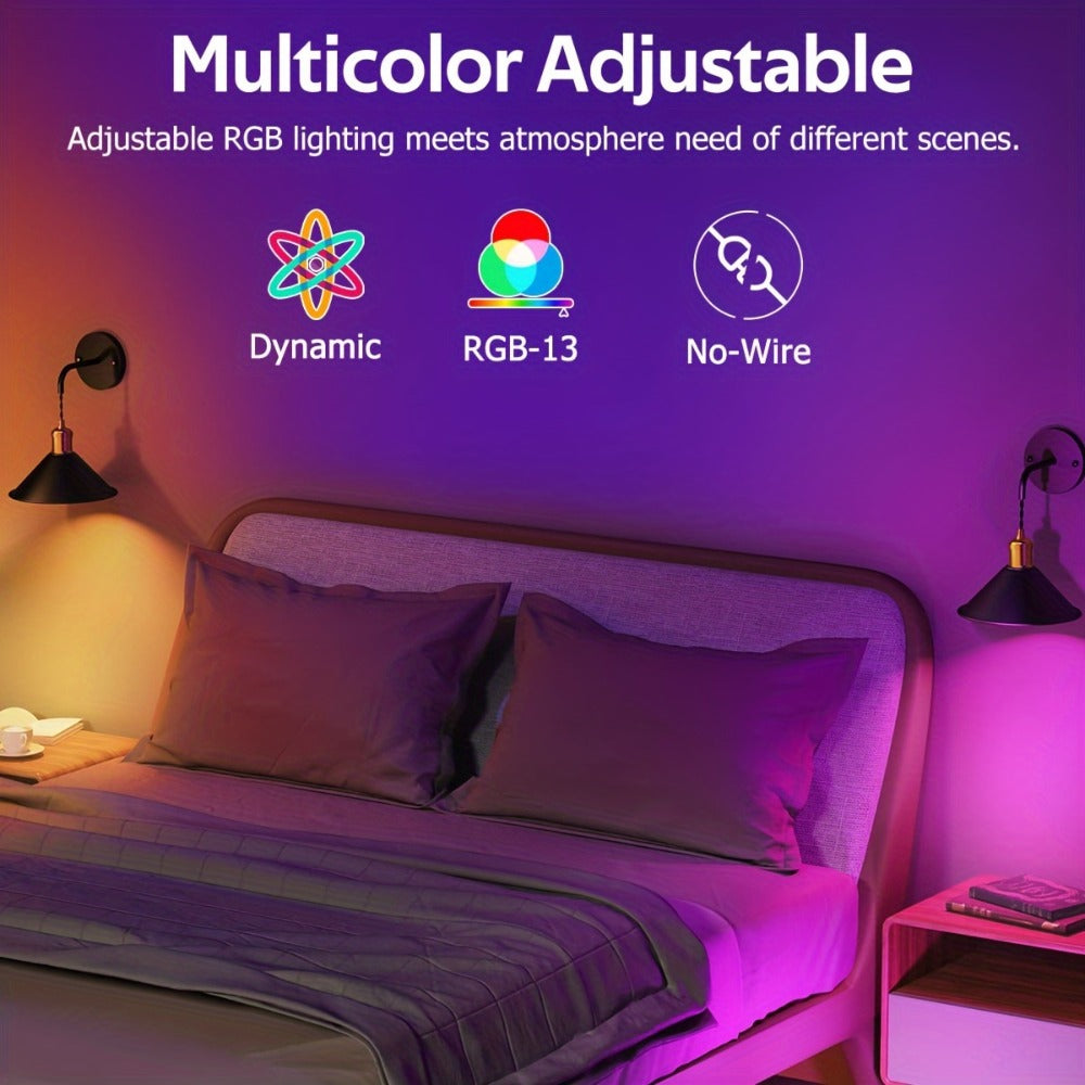 Battery Operated Wall Sconce Set of 2 ¨C RGB Wireless Wall Light, Dimmable with Remote Control, 13 Scene Modes, Timer & Memory Function, No Wiring for Bedroom Living Room Hallway (Black / White)