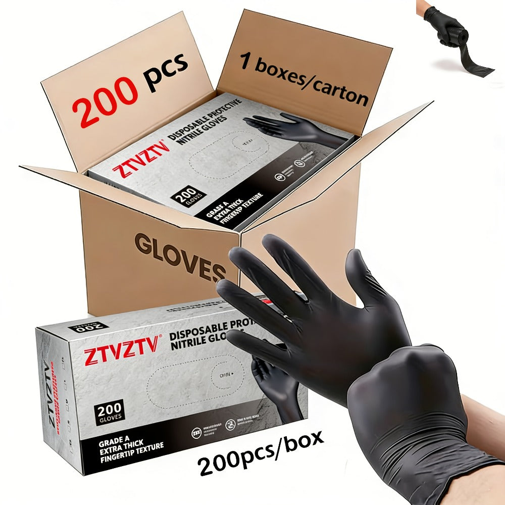 Black Nitrile Disposable Gloves 200 Pack S/M/L/XL, Latex-Free Chemical Resistant Industrial Grade Gloves for Cleaning Tattooing Painting Car Washing Dishwashing