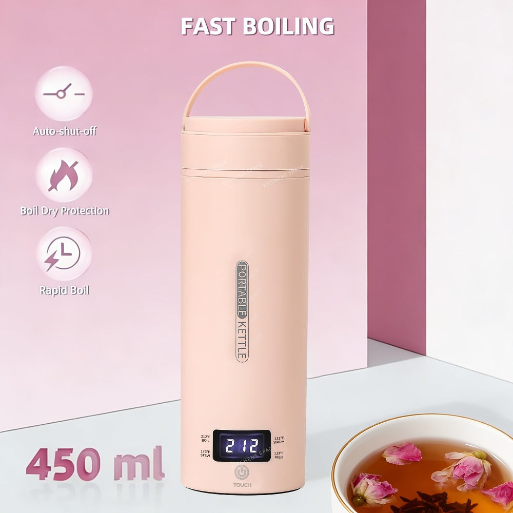 Travel Electric Kettle Mini Portable ¨C Small Water Boiler with 4 Temperature Settings, 304 Stainless Steel, Auto Shut-Off & Boil-Dry Protection, BPA-Free Compact Tea Coffee Kettle with Leather Sleeve ¨C Pink, Black, White