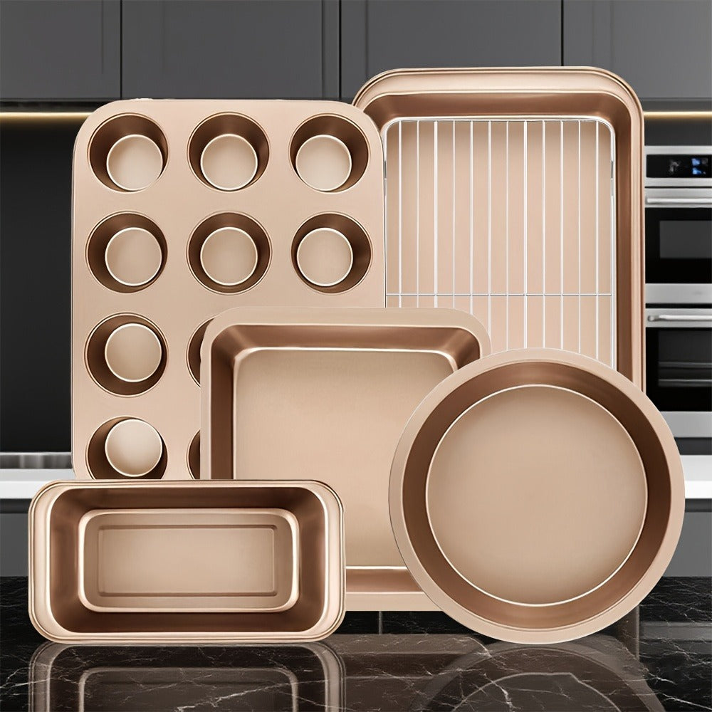Nonstick Baking Pan Set 2 to 18pcs Carbon Steel Round Square Cake Pan Muffin Pan Bread Pan Cookie Sheet Pizza Pan Wire Rack Whisk Spatula Measuring Spoon Complete Bakeware Set