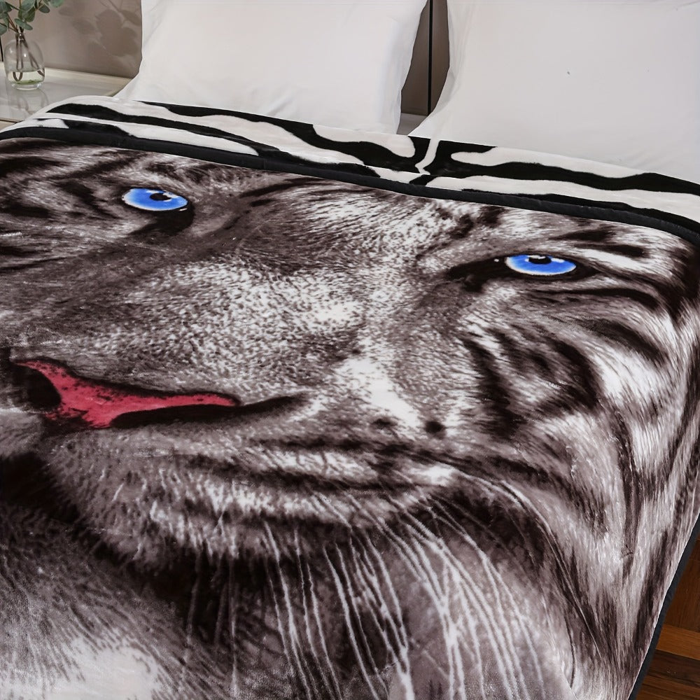 Reversible Plush Blanket 2-Ply 520GSM Milk Velvet - Soft Warm Queen King Size Blanket with Vibrant Animal & Floral Designs, All-Season Bed Couch Throw