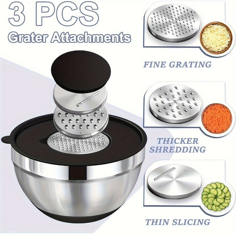 Stainless Steel Mixing Bowl Set with Airtight Lids & Non-Slip Silicone Base, 8-Piece Nesting Bowls for Baking Cooking Serving, Dishwasher Safe Kitchen Mixing Bowls with Lids for Food Storage
