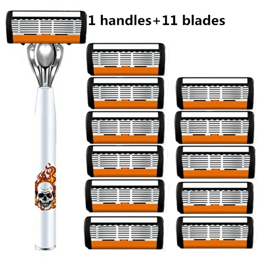 Men's Safety Razor with Replacement Blades - Anti-Slip Stainless Steel Handle Shaver for Beard & Sideburns, Classic Style Wet Shaving Razor, Multiple Blade Bundle Options