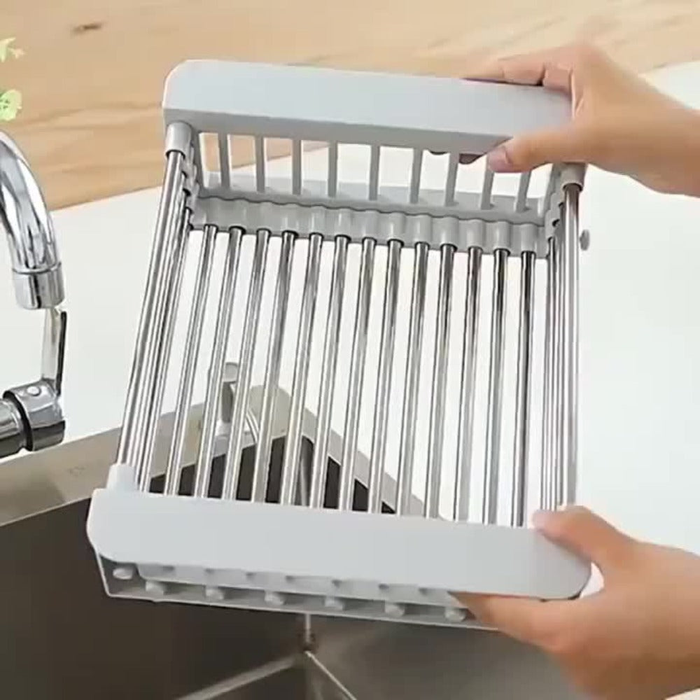 Dish Drying Rack Stainless Steel Adjustable ¨C Expandable Over Sink Dish Rack with Retractable Width & Height for Kitchen Countertop, Space-Saving 304 Stainless Steel Drainer, Easy to Clean