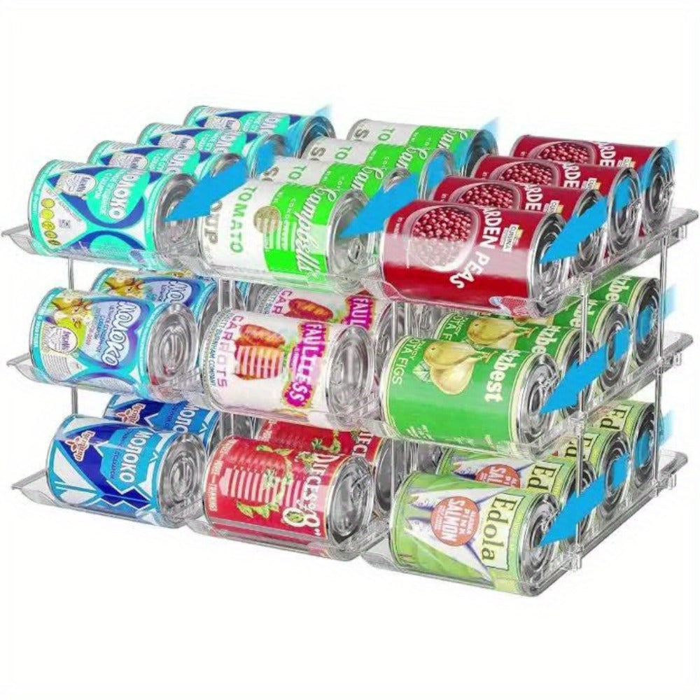 Can Storage Rack Pantry Organizer 36-Can Capacity 3-Tier Auto-Rolling Stackable | Transparent PET Canned Food Organizer for Kitchen Pantry Garage Dorm | Tool-Free Assembly for Soda Soup Vegetable Cans