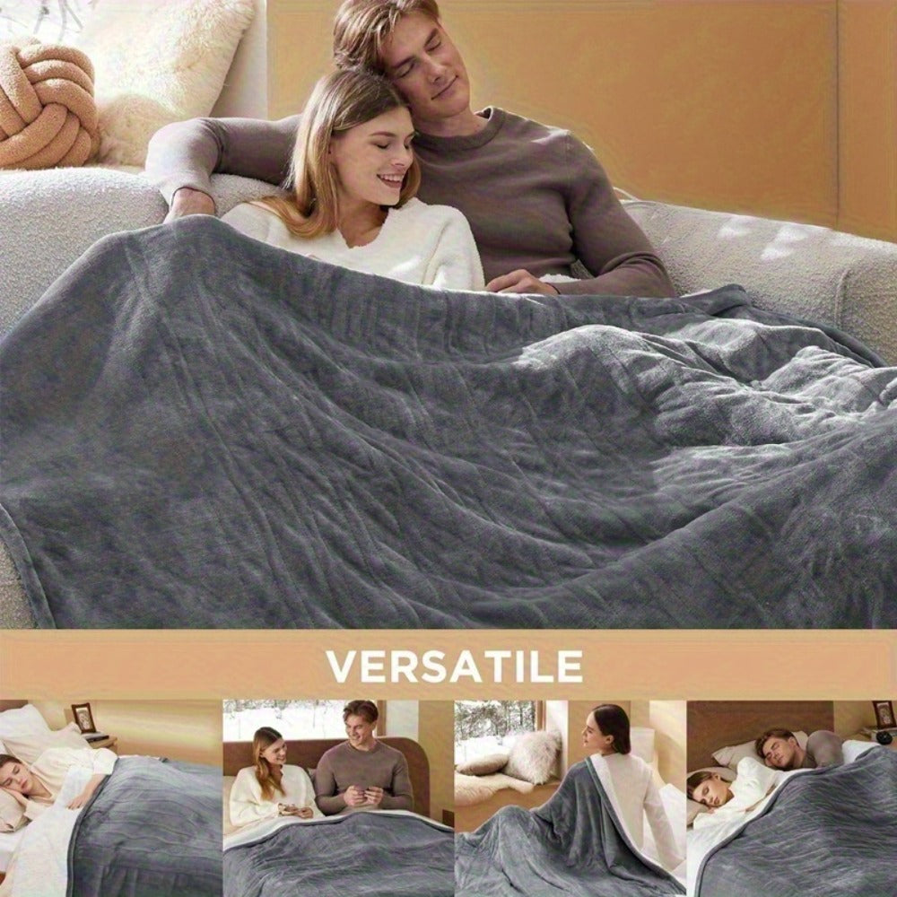 Electric Heated Blanket Dual Zone Independent Temperature Control A/B Zones | 10 Heating Levels Soft Flannel Fast Heating Blanket with Dual Controllers Auto Shut-Off 1/2/4/6/8 Hours Throw Full Size