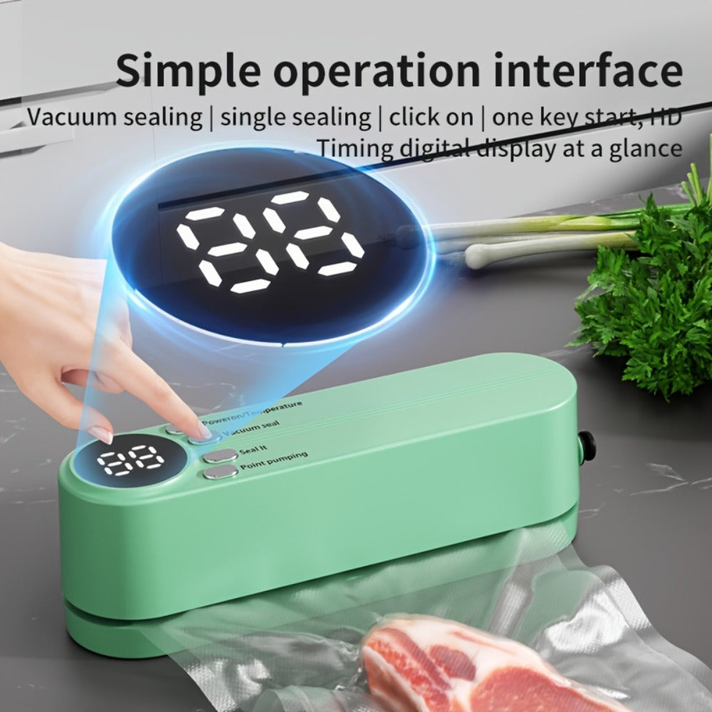 Vacuum Food Sealer Machine USB Rechargeable ¨C Portable One-Touch Automatic Food Vacuum Sealer with Inflation Mode & Digital Display for Kitchen Freshness, Camping, Office & Home Use