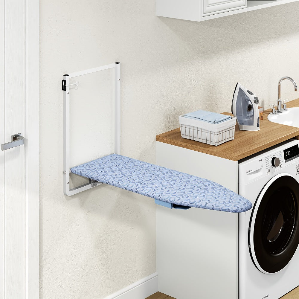 Wall Mount Ironing Board Foldable 36x12 Space Saving with Iron Holder Removable Heat Resistant Cover for Small Spaces Laundry Room Closet Apartment