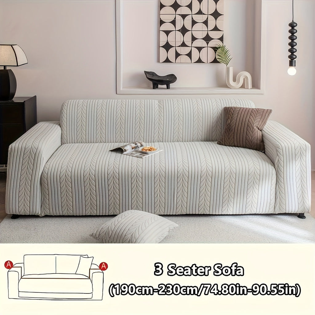 Sofa Cover Stretchy Washable Slipcover for 1 2 3 4 Seater Couch, Zigzag Textured Fabric, Scratch Slip Resistant Furniture Protector, Cream White Light Grey Dark Gray Coffee Brown