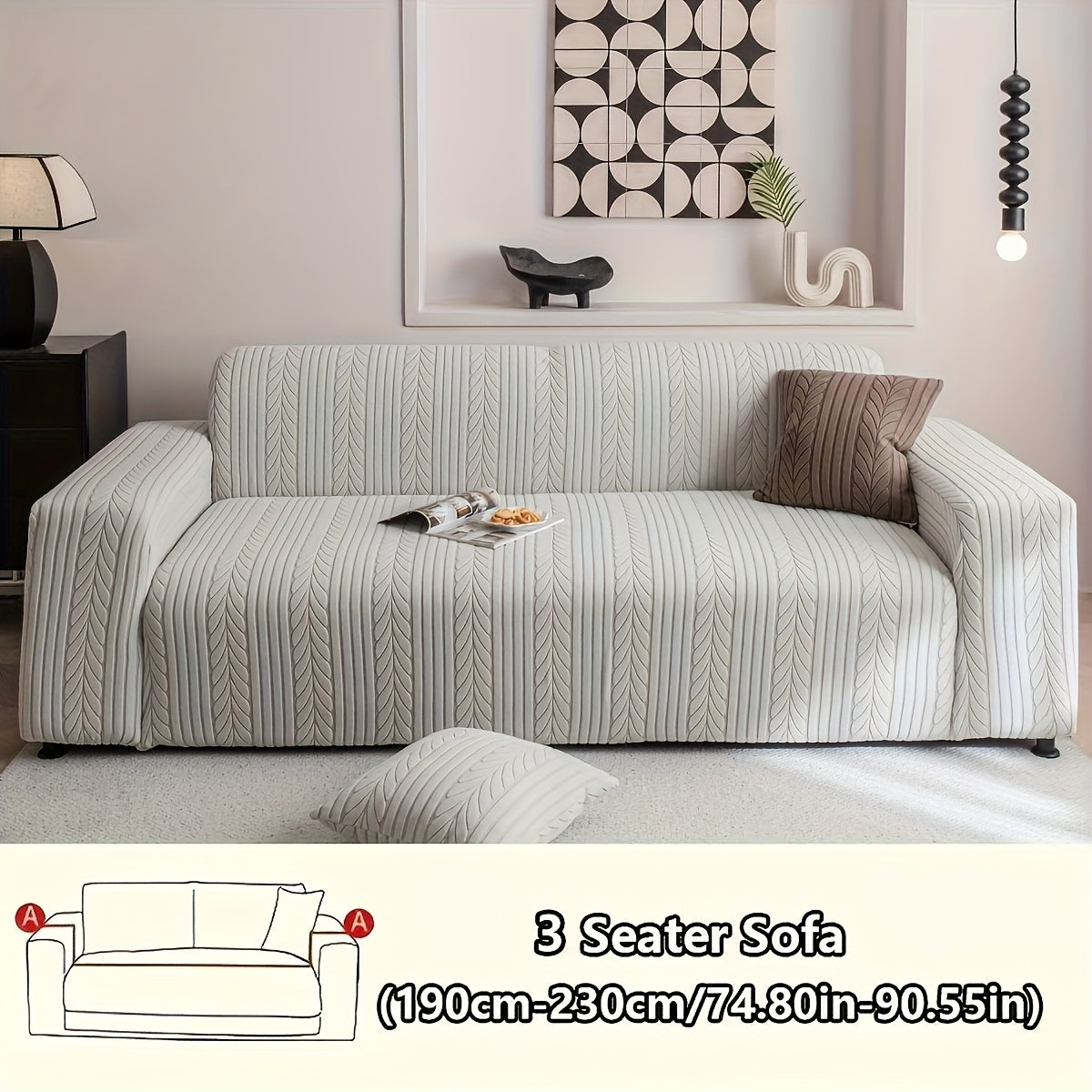 Sofa Cover Stretchy Washable Slipcover for 1 2 3 4 Seater Couch, Zigzag Textured Fabric, Scratch Slip Resistant Furniture Protector, Cream White Light Grey Dark Gray Coffee Brown