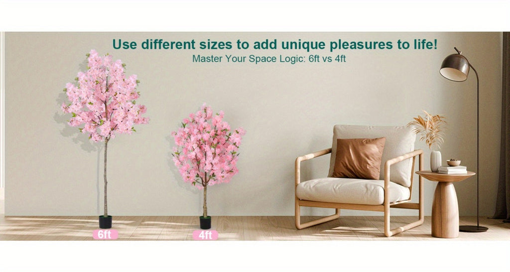 Artificial Cherry Blossom Tree 6ft Tall Faux Pink Silk Flower Tree with Moss Pot for Home Office Living Room Indoor Decor
