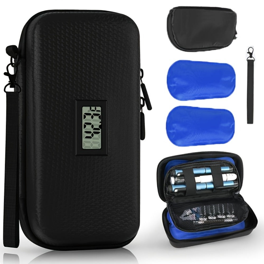 Insulin Cooler Travel Case 24 Hour Refrigerated Medication Case Temperature Display Wristband 2 Reusable Ice Packs Diabetic Insulin Pen Cooler Black Blue