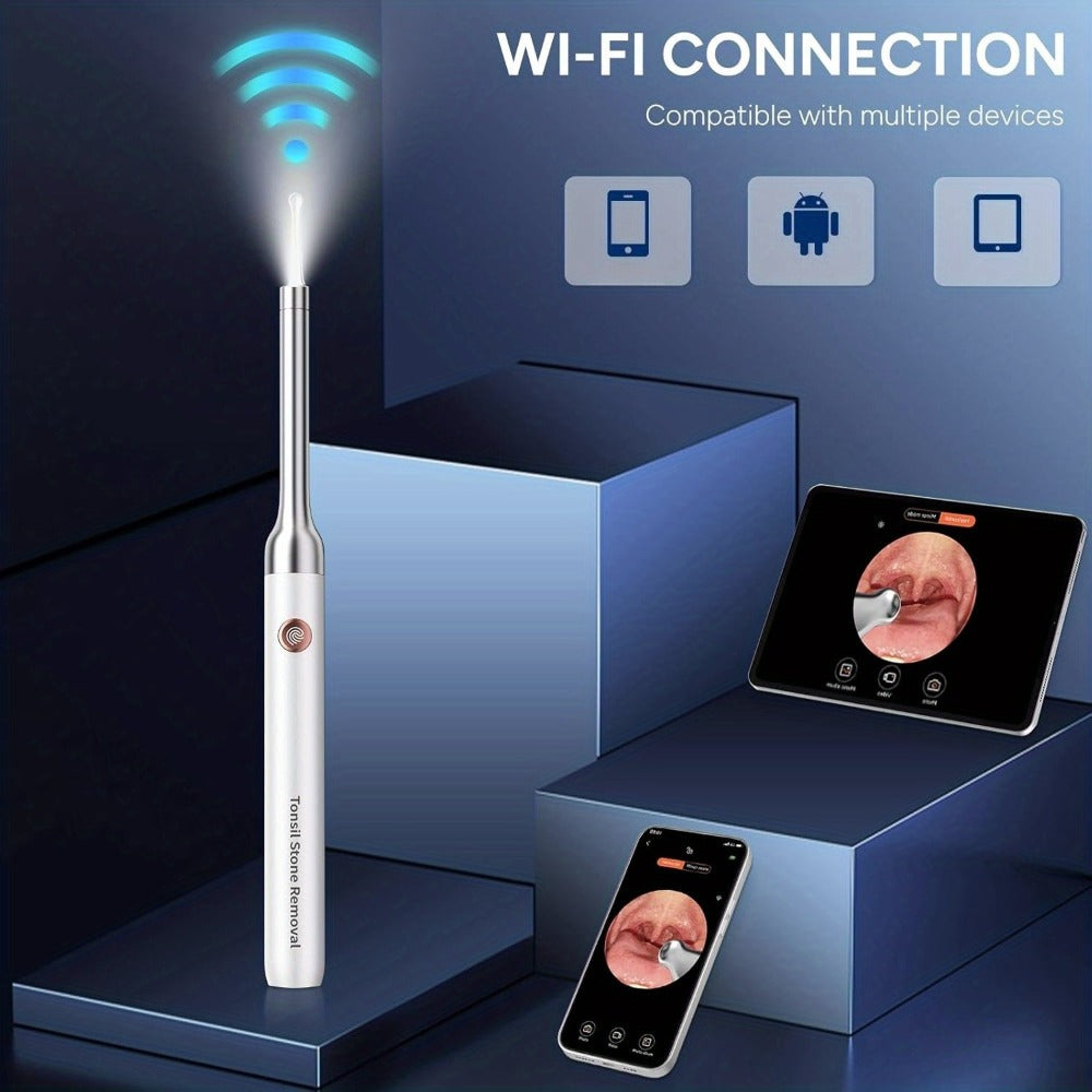 Visual Tonsil Stone Remover with 1080P HD Camera ¨C 6 LED Lights, 5 Stainless Steel Heads, Bad Breath Prevention, iOS & Android Compatible, At-Home Tonsil Care Kit