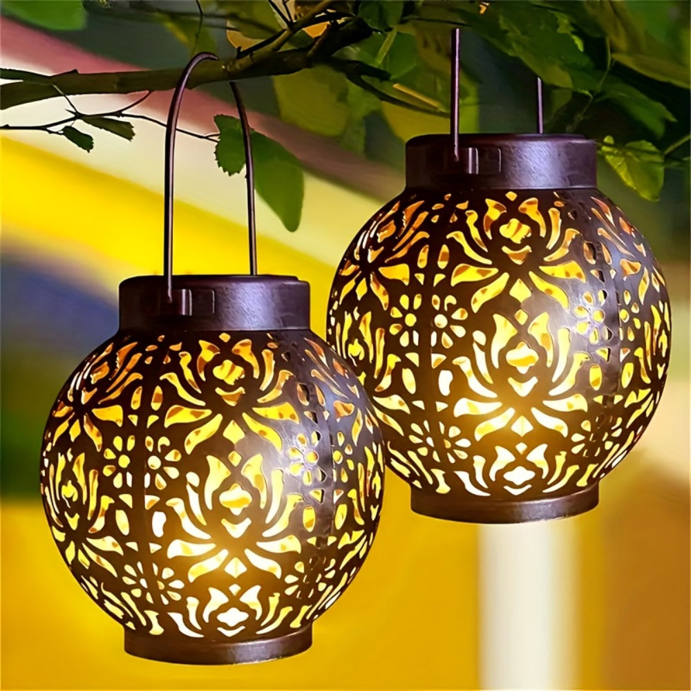Solar Metal Peony Lantern Outdoor Hanging Light, IP65 Waterproof Floral Decorative Lantern for Garden Patio Tree, Halloween Christmas Party Festive Lighting ¨C Boho Vintage Garden Decor Gift
