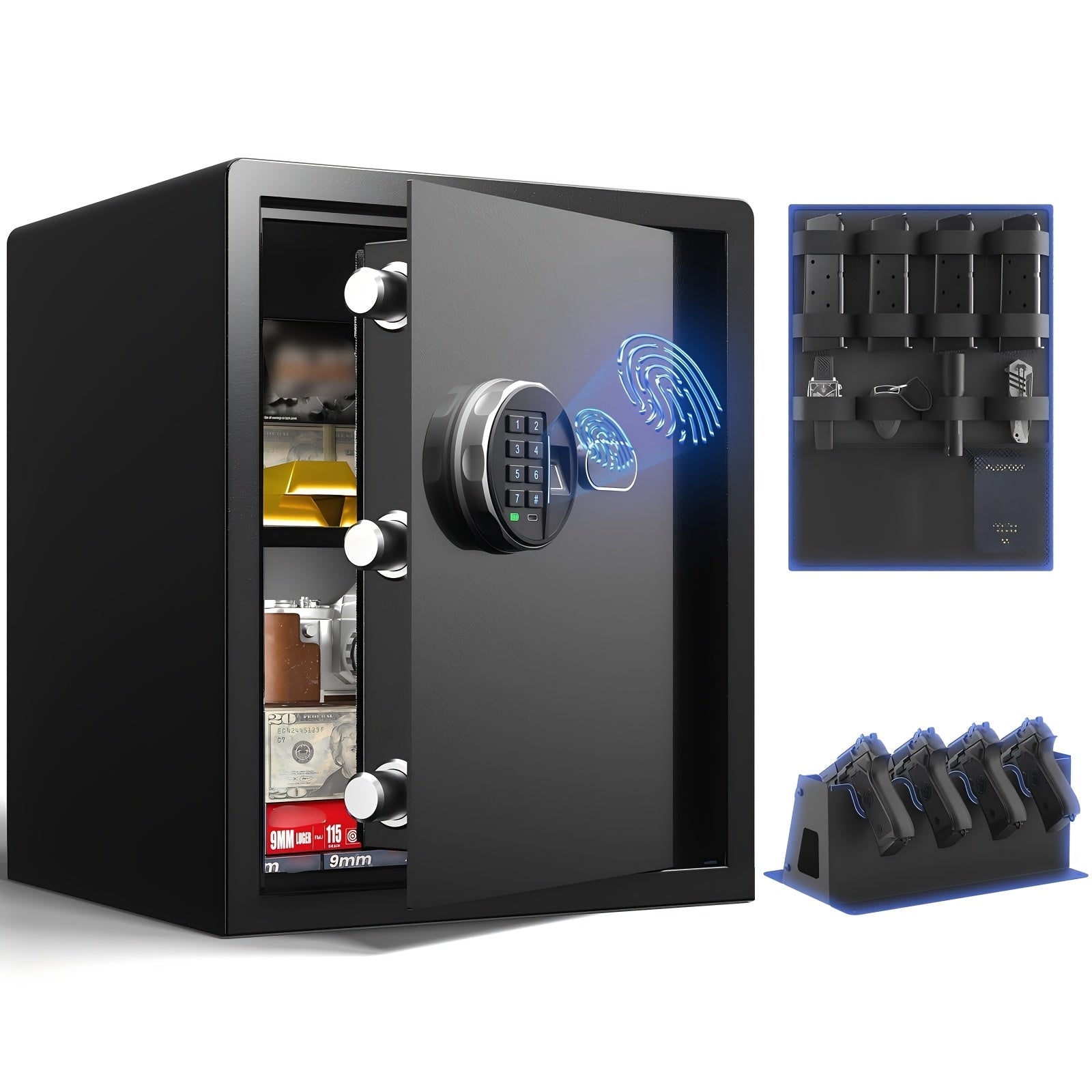 Fingerprint Safe Box with Password and Key Lock 0.3 0.8 1.13 1.71 Cu Ft Home Security Safe for Money Documents Passports Jewelry Bedroom Office Bedside Electronic Combination Lock Steel Safe