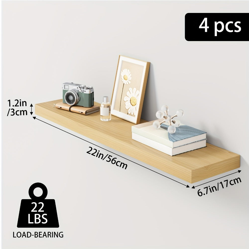 Floating Shelves Wall Mounted Set of 4 - 22 Inch Wall Shelves with Invisible Brackets for Bathroom Living Room Bedroom Kitchen Decor, Walnut Black White White Oak Light Brown