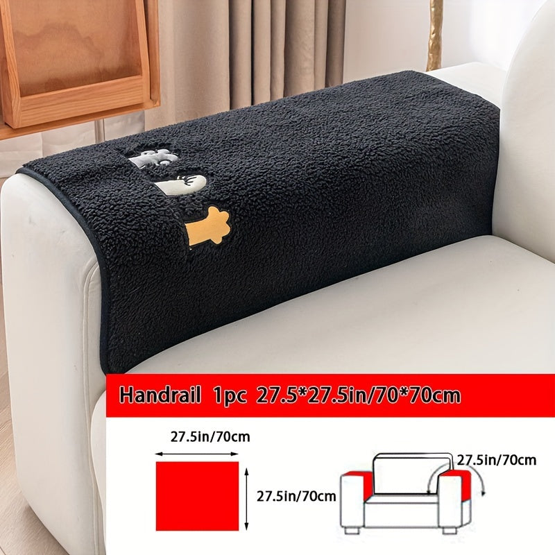 Plush Shearling Sofa Cover Non-Slip Pet-Friendly Couch Protector Animal Bone Embroidery Soft Warm for Living Room Bedroom Office 2 3 4 Seater