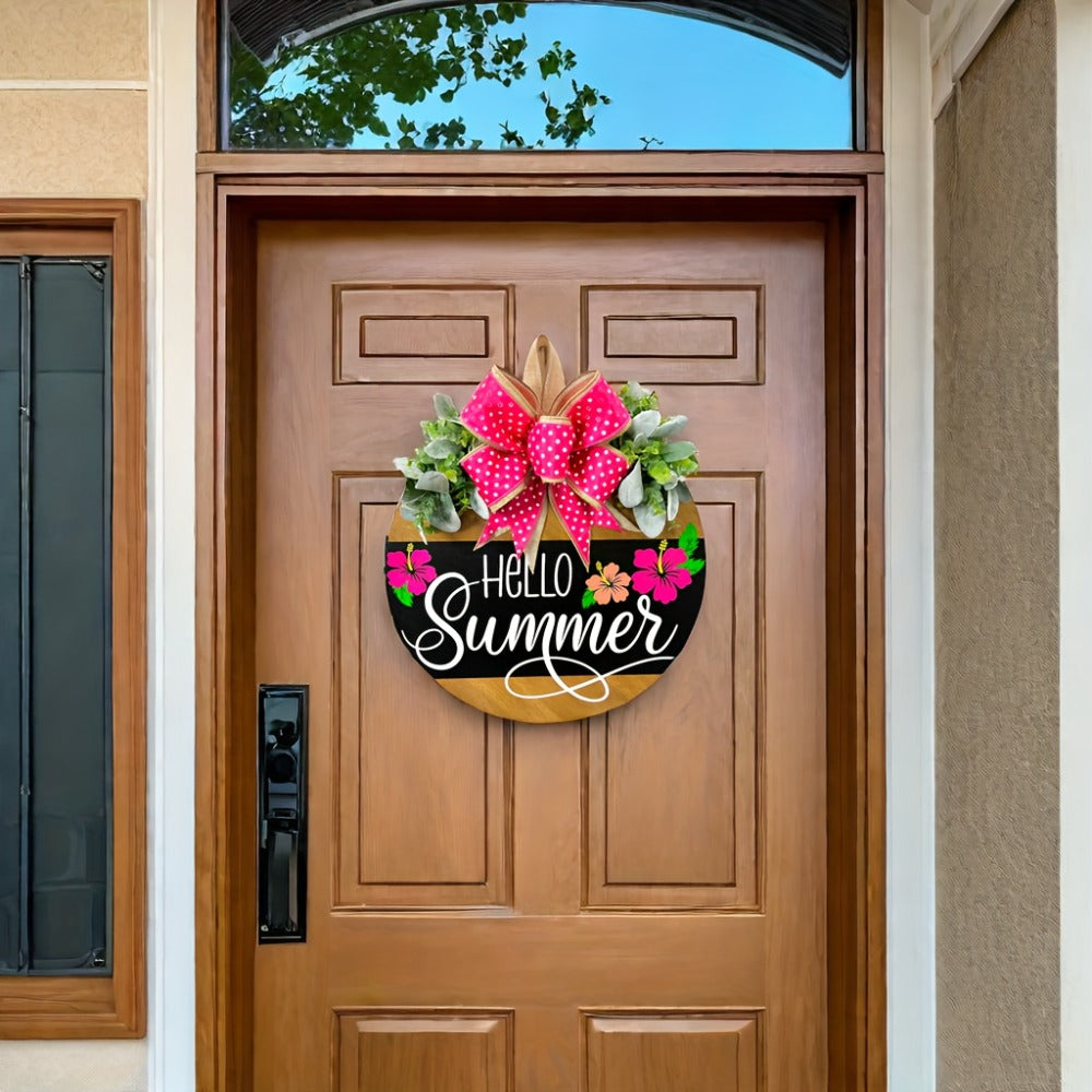 Summer Door Hanger for Front Door - Hello Summer Spring Wreath All Season Door Decor Farmhouse Hanging Sign for Home Porch Entryway Indoor Outdoor Wall Decoration