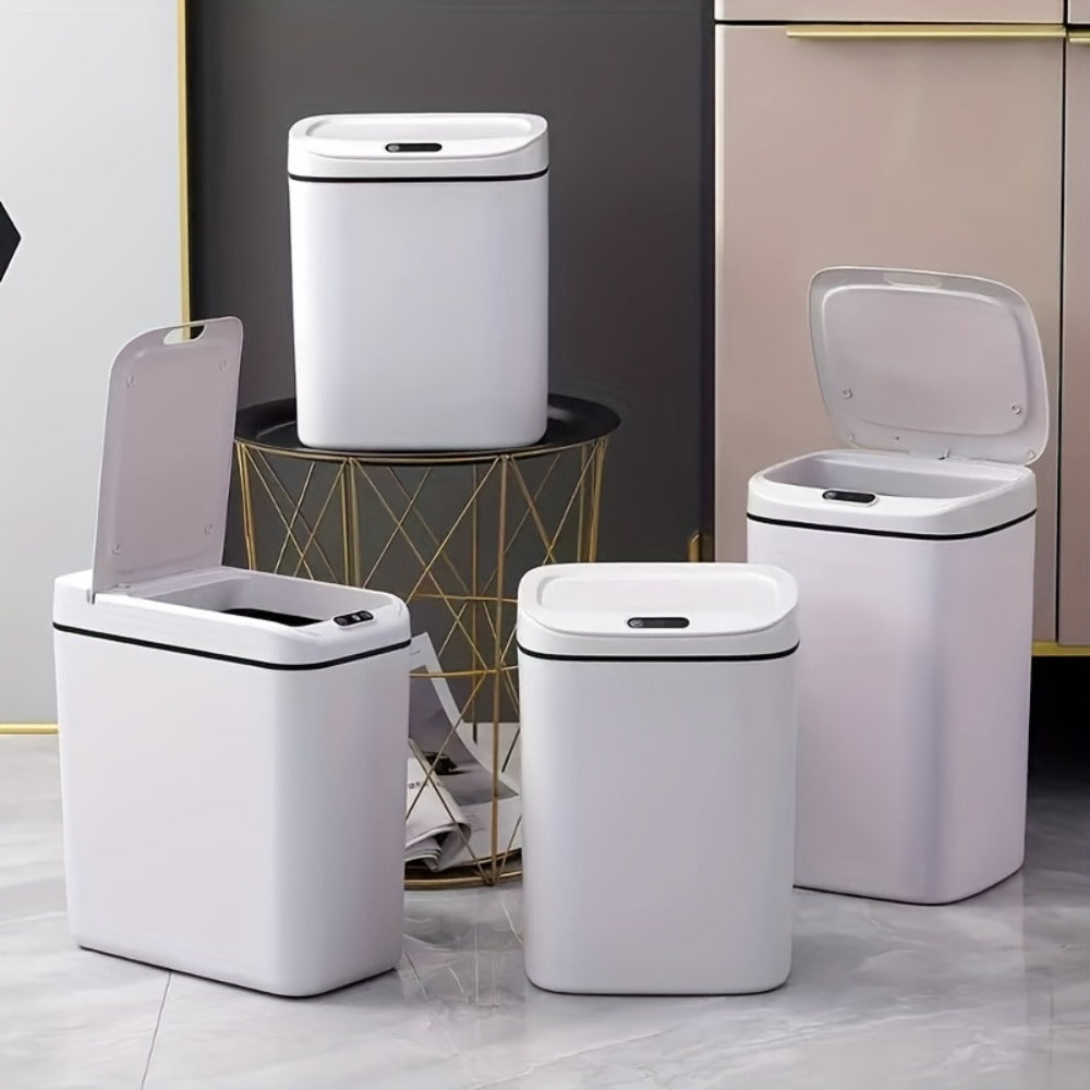 Motion-Activated Touchless Trash Can with Lid ¨C Smart Sensor Waste Bin for Kitchen, Bathroom, Office & Home, Minimalist Rectangular Design, Battery Powered, 3-4 Gallon