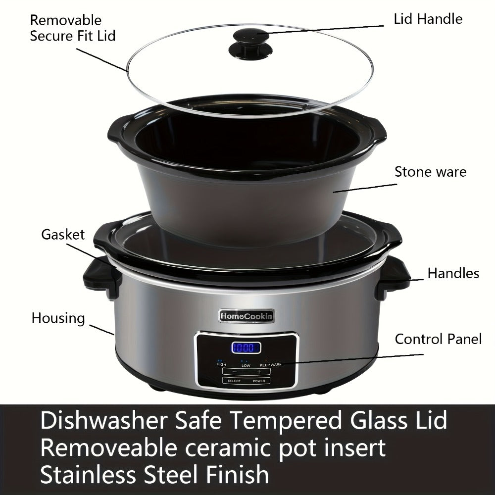 Digital Slow Cooker 6 & 7 Quart Programmable with Non-stick Ceramic Bowl, Countdown Timer & Keep Warm ¨C Oval Glass Lid Crock Pot for Family Meals Soups Stews Holiday Cooking