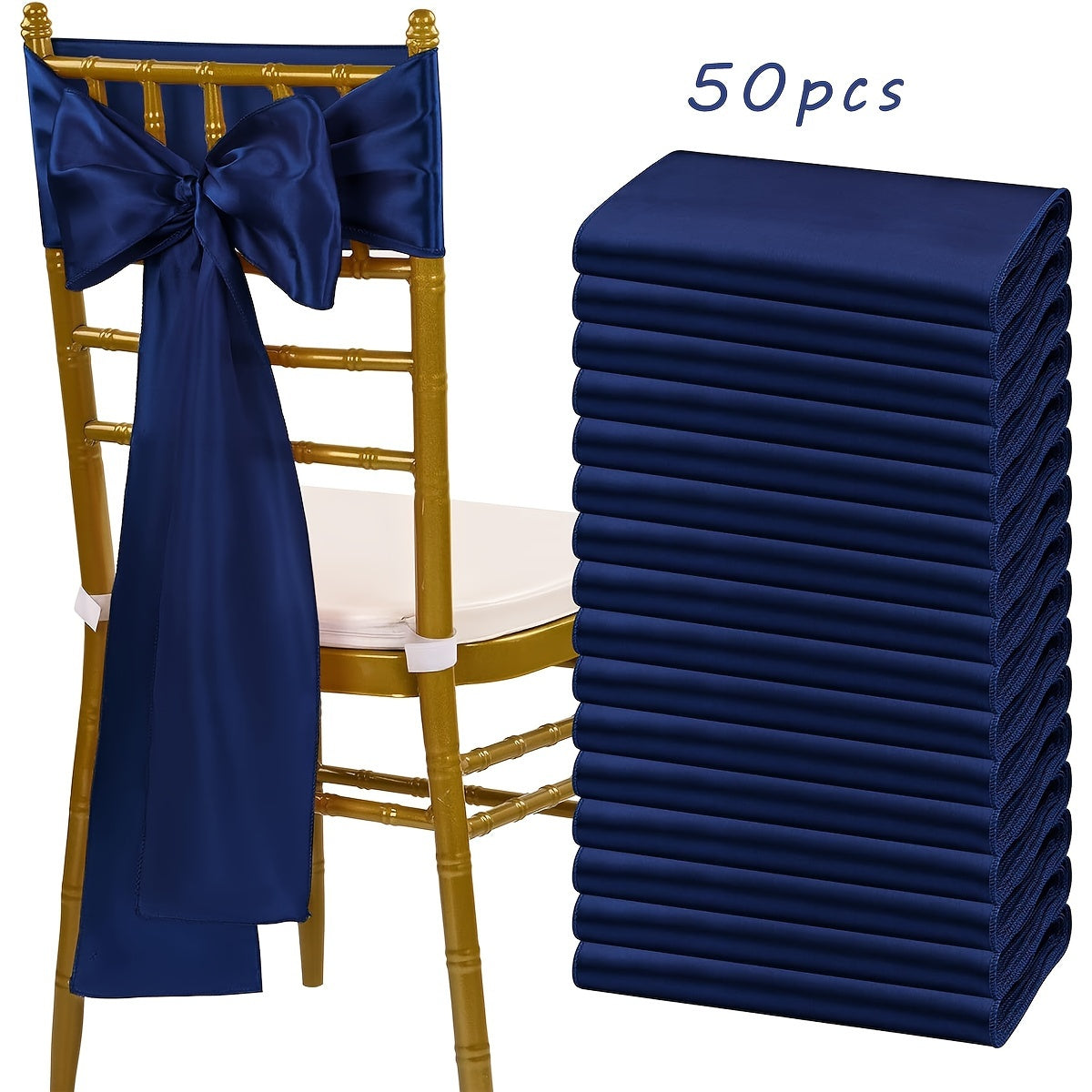 Satin Chair Sashes Bows 50pcs ¨C 7x108 Inch Chair Waist Belt Bow Ties for Wedding Reception, Banquet, Party, Hotel & Event Chair Cover Decoration