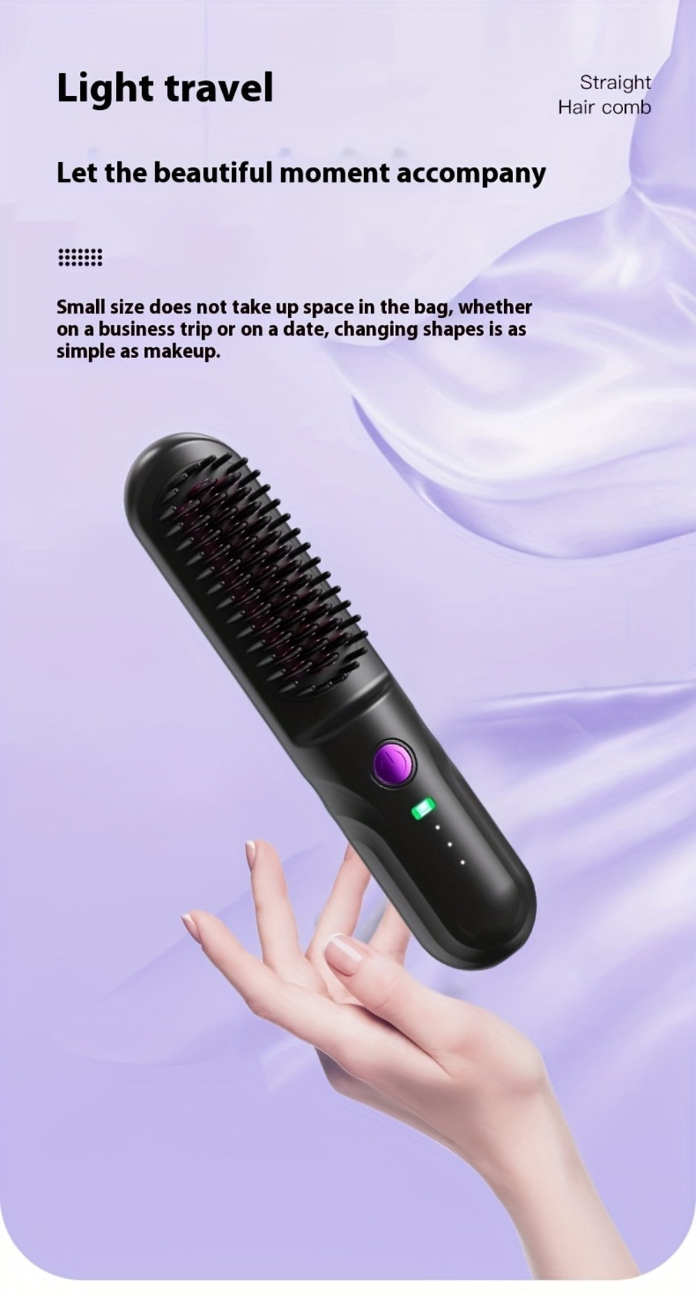 Wireless Hair Straightener Comb - Portable Cordless Straightening Brush with 3-Min Fast Heat, 3 Temp Settings 170-190¡ãC, Negative Ion Technology, 3D Comb Design, Lightweight Travel Hair Straightener