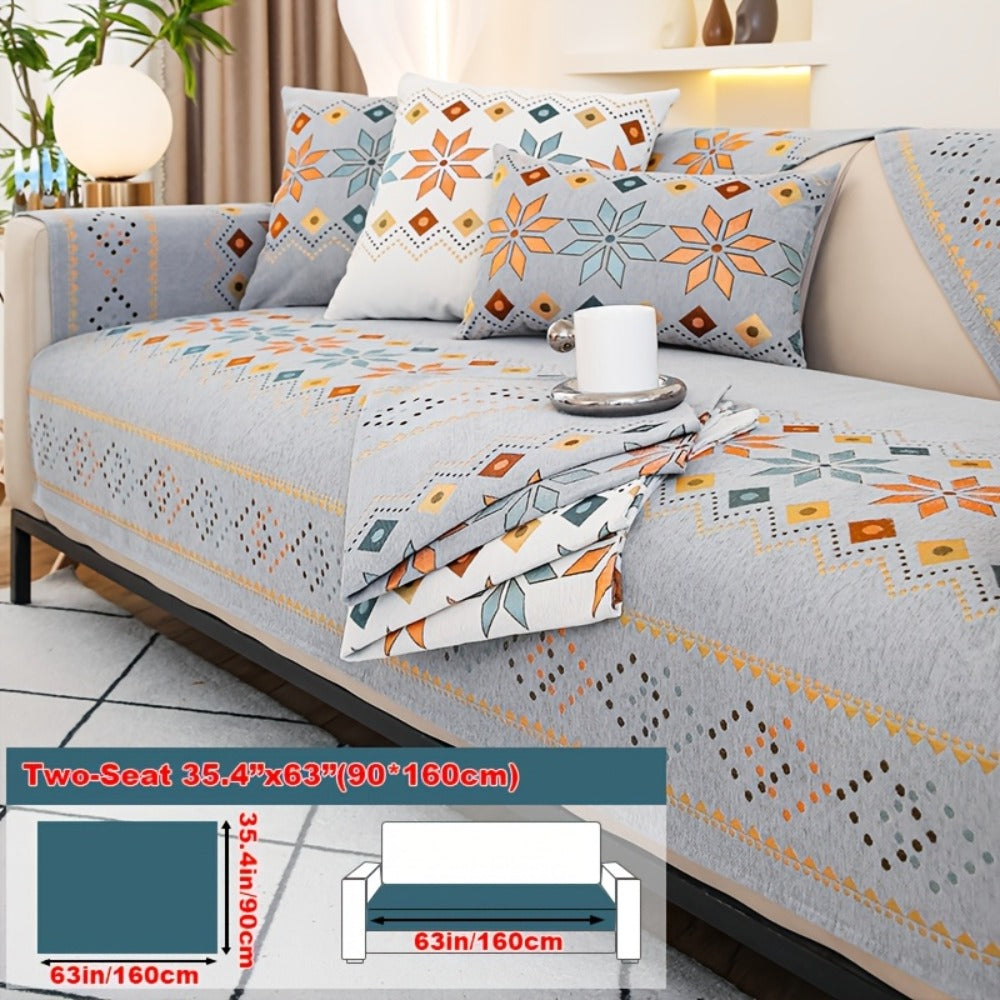 Chenille Sofa Cover Bohemian Style Jacquard Knit Anti-Slip Pet Friendly All Season Sofa Mat Protector - Single 2 3 4 Seater Armrest Backrest Pillow Case Grey White Yellow