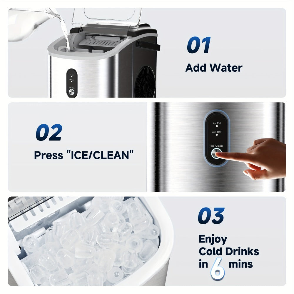 Portable Ice Maker Countertop ¨C Bullet Ice Machine 26-29 Lbs Daily, 9 Ice Cubes in 6 Mins, Self-Cleaning, Quiet Under 45dB, with Handle, Basket & Scoop, for Home, Kitchen, Camping & RV