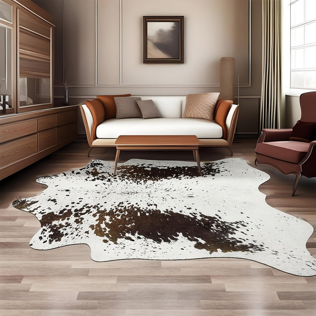 Cowhide Area Rug Faux Animal Print Rug Western Style Non-Slip Floor Mat for Living Room Bedroom Dining Room Office Boho Home Decor Cow Print Carpet