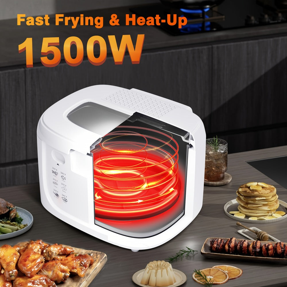 Electric Deep Fryer 1500W ¨C 84.54oz Large Capacity, Adjustable Temperature Control, Non-Stick Basket, Viewing Window, Removable Lid, One-Touch Switch, Easy to Clean, Black & White Options