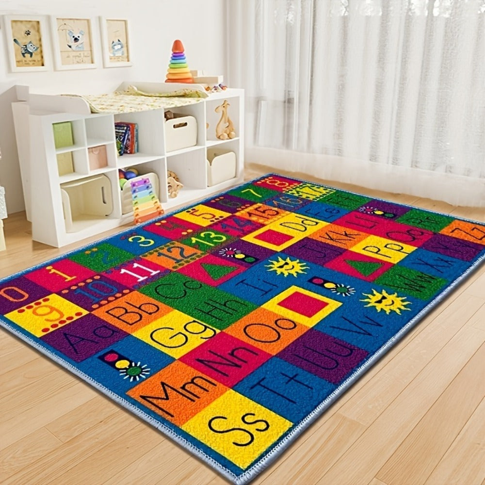 Educational Kids Area Rug 4x6ft | ABC Numbers Math Symbols Animal Shapes | Colorful Alphabet Learning Carpet | Playroom Classroom Kindergarten Rug | Digital Print Kids Rug 120x180cm