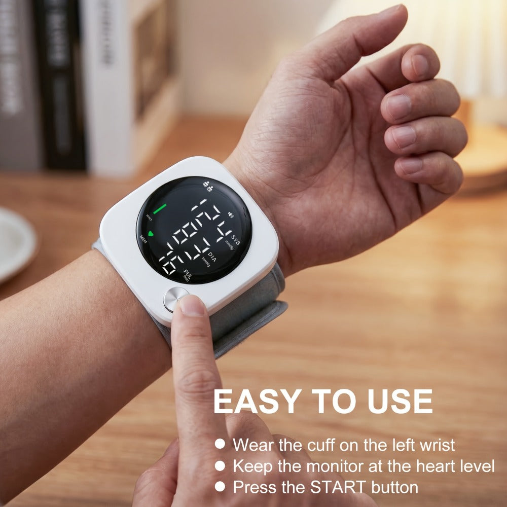 Wrist Blood Pressure Monitor with LCD Screen, Arrhythmia Alarm & Voice Playback ¨C Adjustable Cuff, USB Charging, Gift for Family