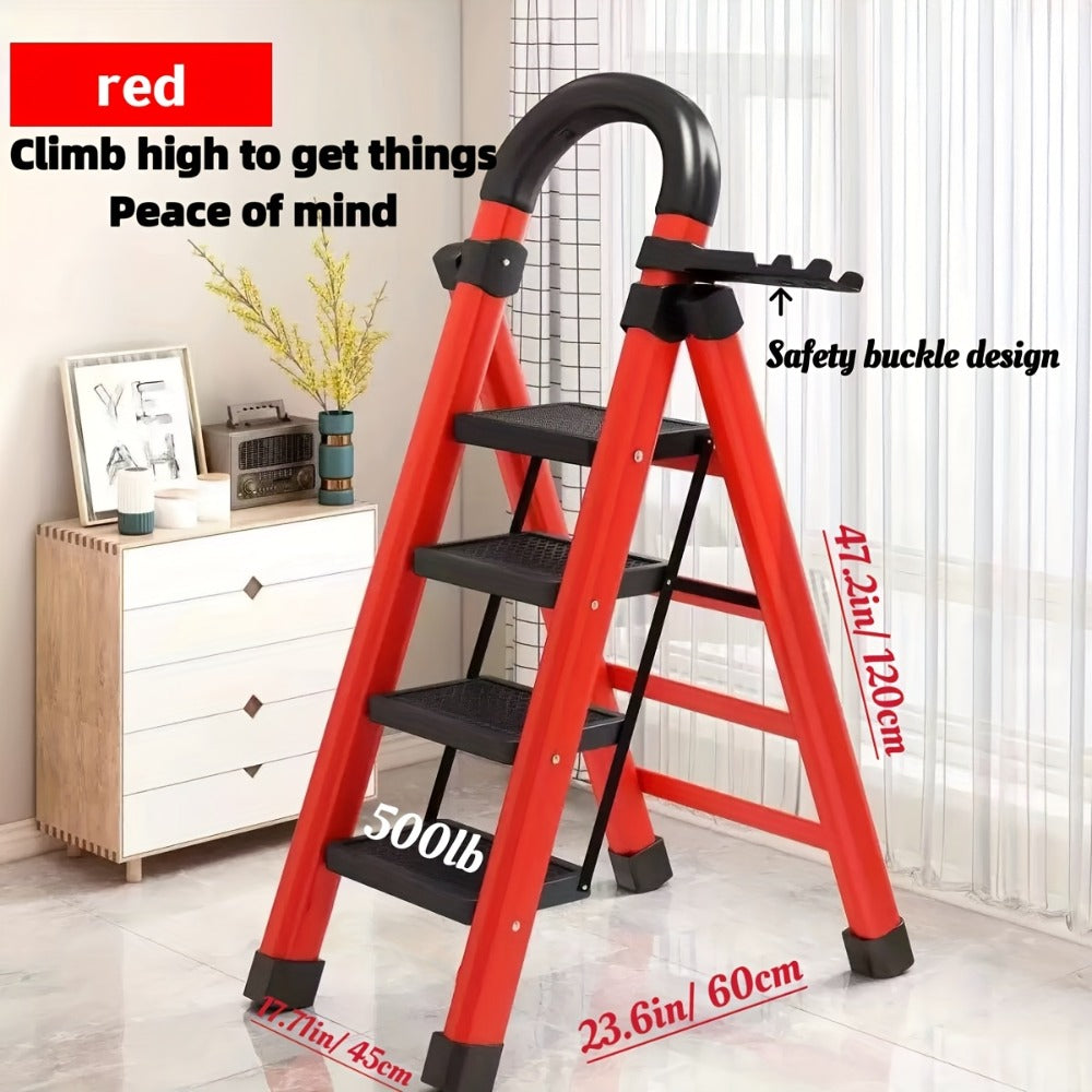 Portable Folding Step Ladder 3/4/5-Step, 500 lbs Weight Capacity, Heavy Duty Non-Slip Plastic Step Stool Ladder, Lightweight Foldable Ladder for Household, Kitchen, Office & Industrial Use