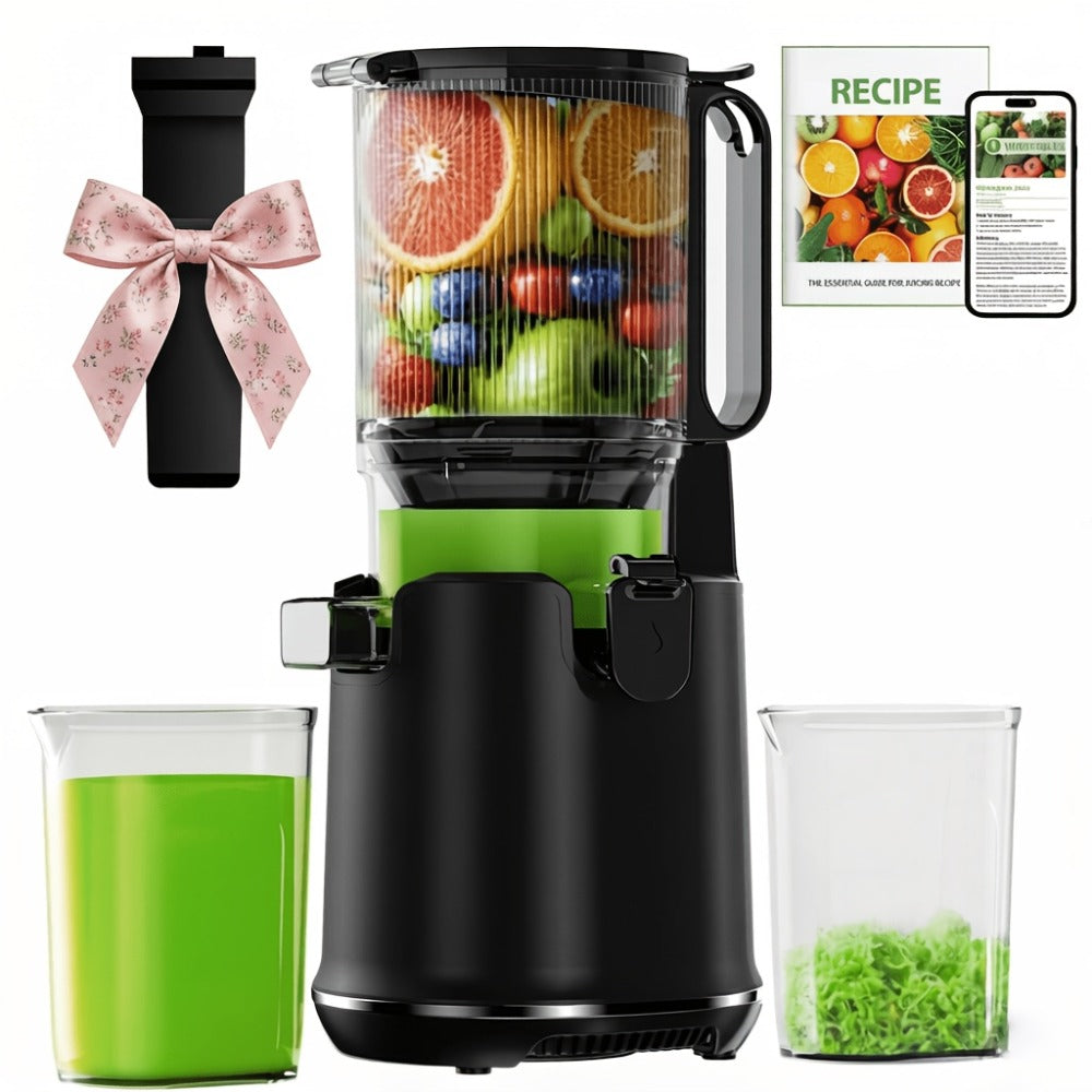 Cold Press Slow Juicer Machine with 5.3-Inch Large Feed Chute - High Juice Yield, Safety Lock, One-Click Cleaning, Masticating Juicer for Whole Fruits & Vegetables, Family Healthy Lifestyle, Black