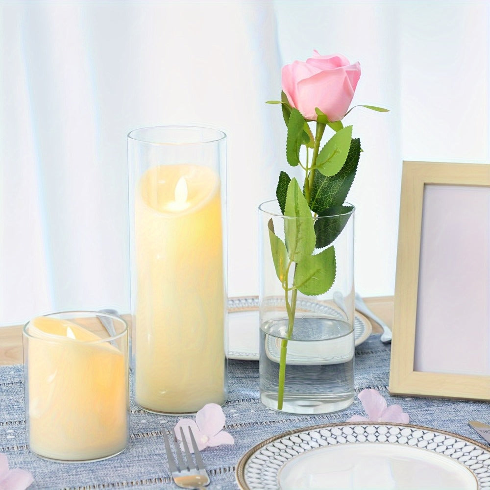 Glass Cylinder Vases Set 12 or 24pcs Clear Tall Flower Vase Candle Holder 4 Sizes for Wedding Centerpieces Home Decor Party Table Decoration DIY Candle Making