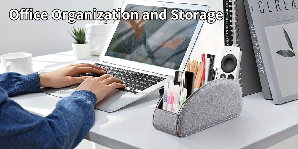 Faux Leather Desktop Organizer 5 Compartments ¨C Multifunctional Remote Control Holder Caddy, Pen Holder Storage Box for Remote Controls, Pens, Eyeglasses, Makeup Brushes & Office Stationery, 10 Styles