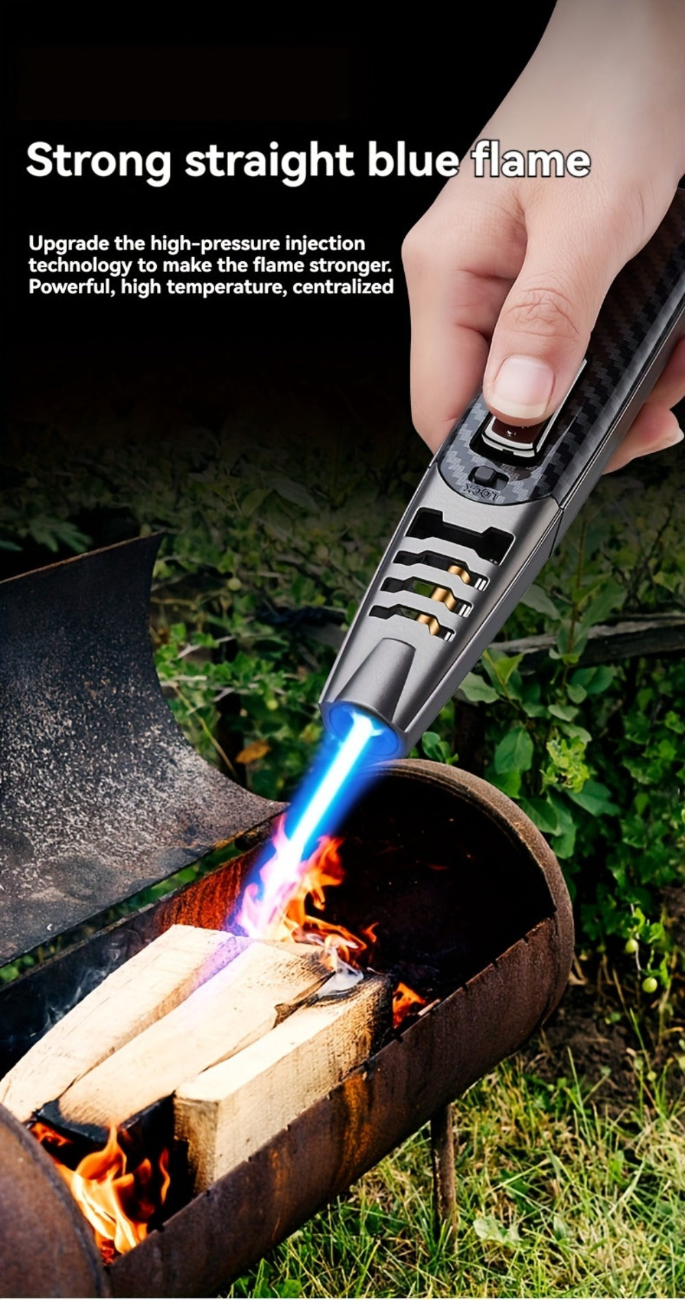 Kitchen Torch Lighter Carbon Fiber Windproof, Adjustable High-Temperature Flame with Safety Lock, Refillable Butane Culinary Torch for Baking, Creme Brulee, Caramel, Welding & Outdoor Use ¨C Black & Gray (Butane Not Included)