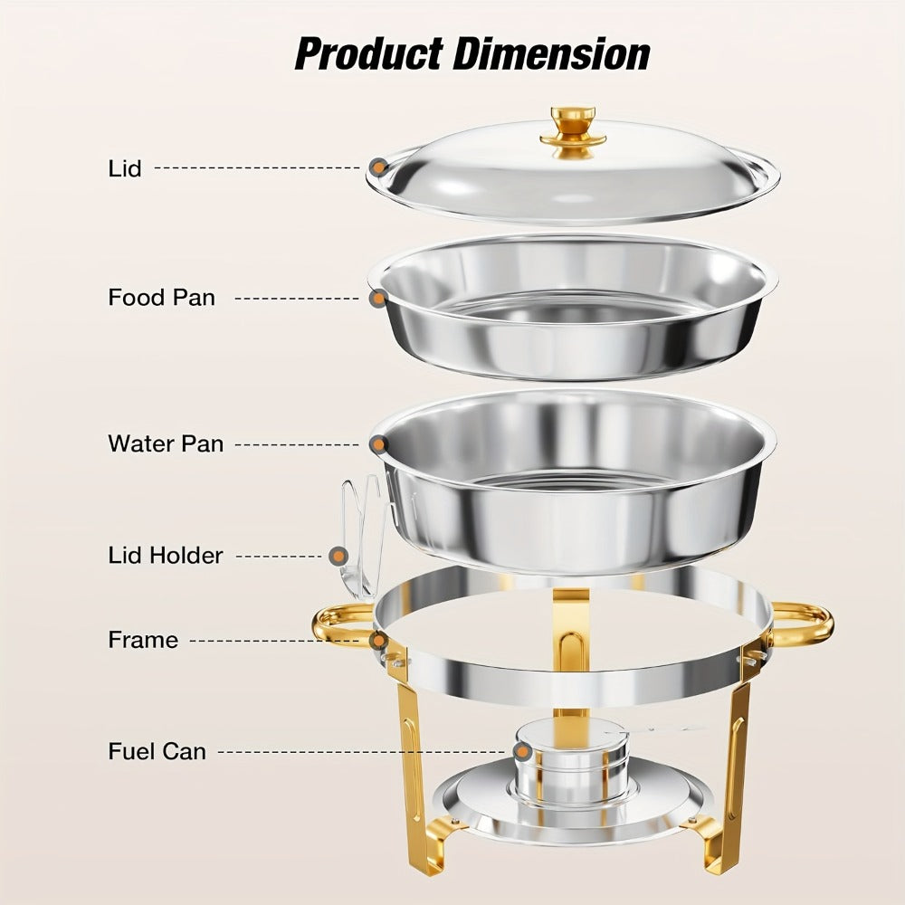 Chafing Dish Buffet Set Stainless Steel Food Warmer 6QT Round Chafer for Catering Events Parties Weddings Banquets, Silver & Gold, 1/2/4/6 Pack Options